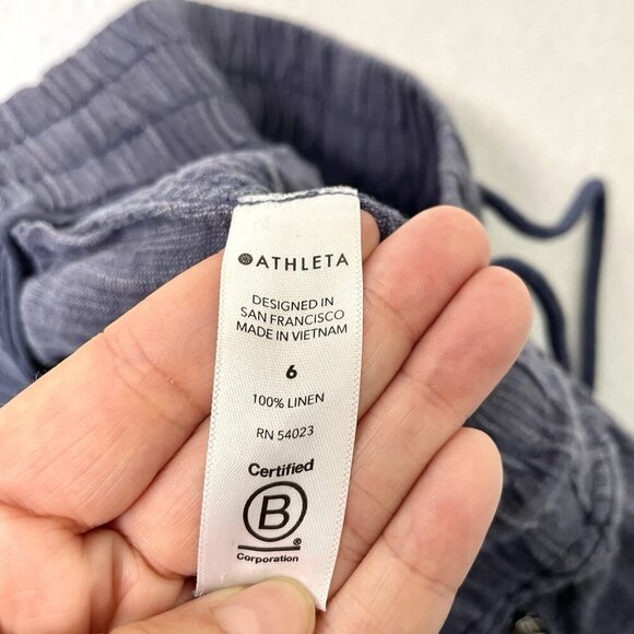 Athleta 100% Linen Wide-Leg Pull-On Textured Pants Pockets Purple Blue size 6 - Picture 6 of 6